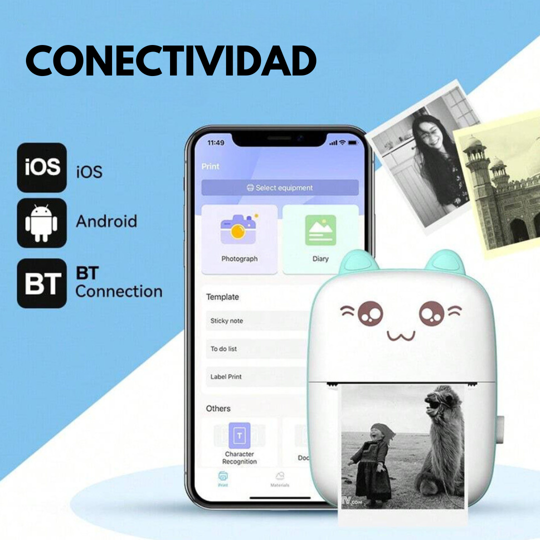 MINI IMPRESORA TÉRMICA + 1 ROLLO DE PAPEL ADHESIVO