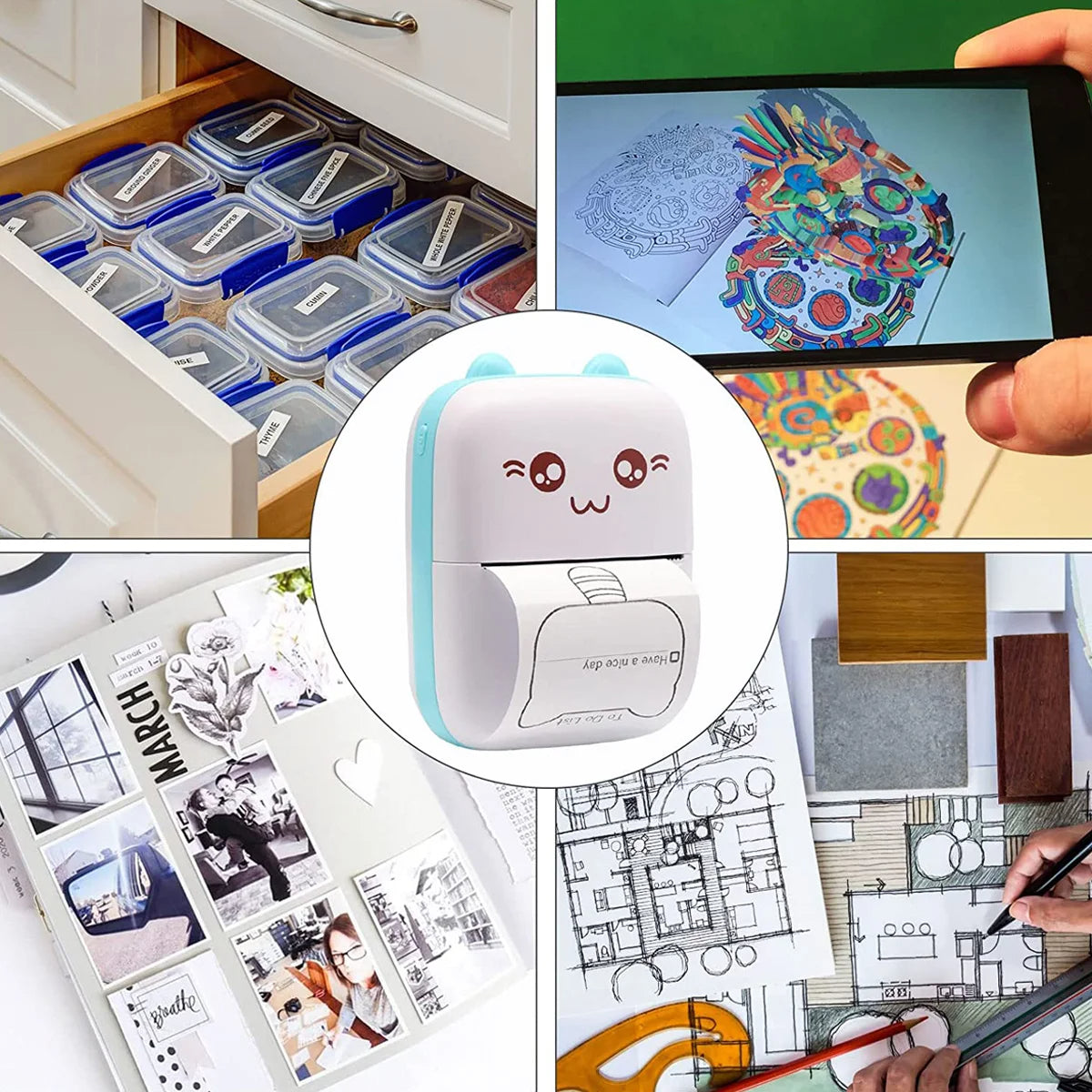 MINI IMPRESORA TÉRMICA + 1 ROLLO DE PAPEL ADHESIVO